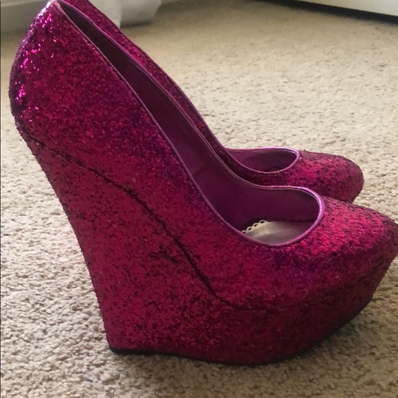 Bebe fuscia sequin platform wedge size 10 - Picture 5 of 6